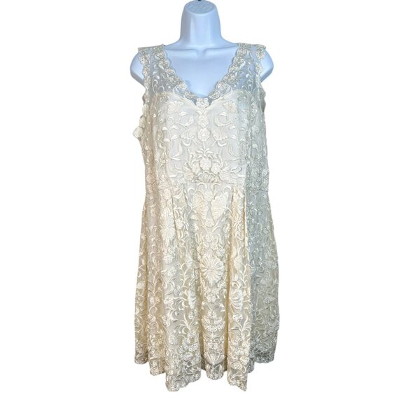 BHLDN Collins Mini Wedding Dress Floral Embroidered Silk A-Line Ivory White 16 - Picture 6 of 16